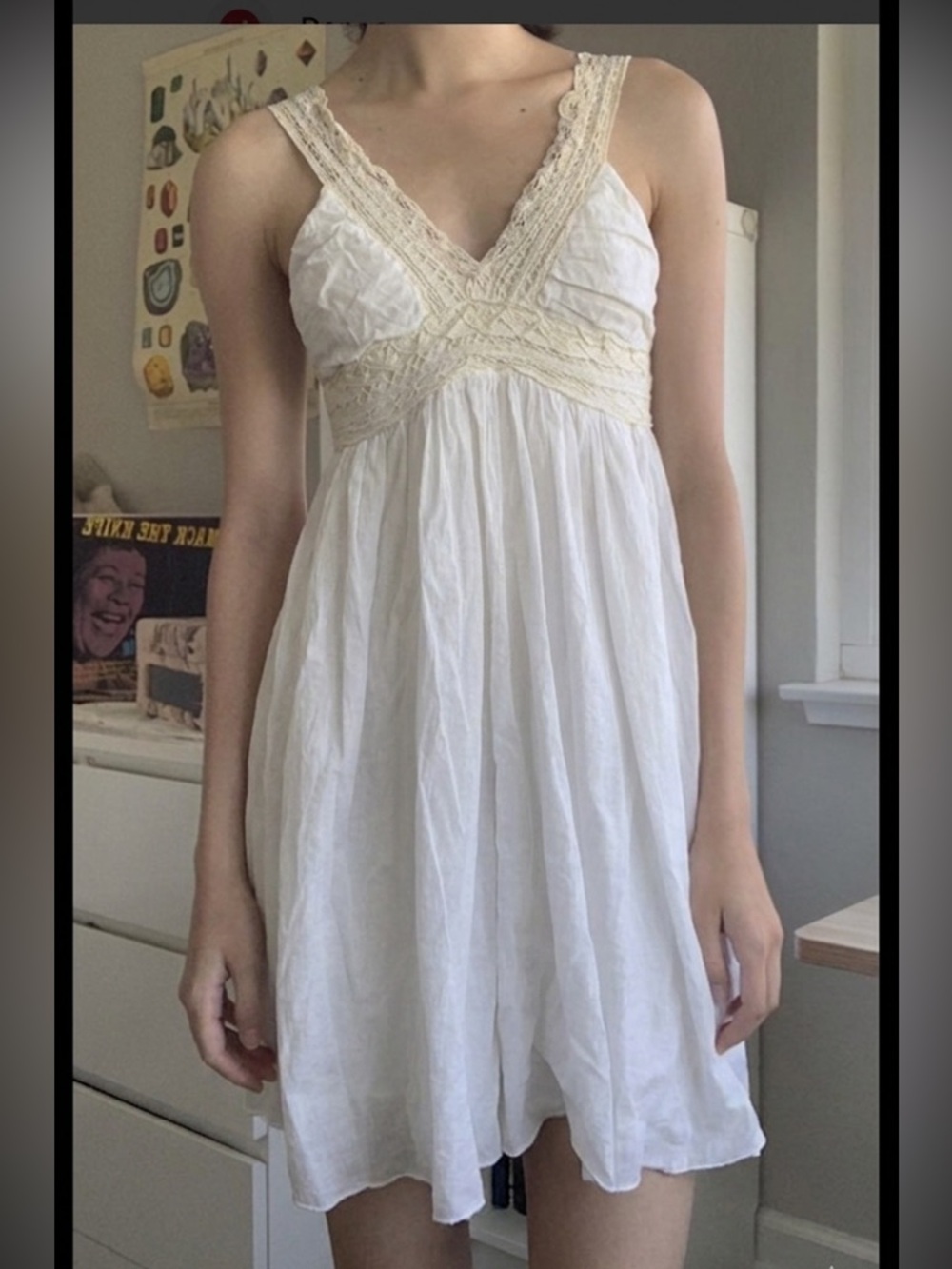 Vintage Y2K wishes white ivory lace trim babydoll mini dress fairy size 9